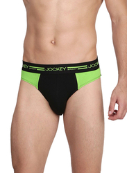Jockey Sport Performance Fashion Brief Underwear for Men, SP02-0105, Black/Performance Green, Small