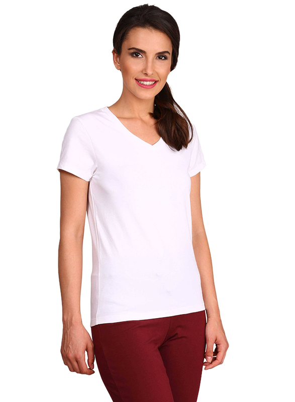 Jockey Ladies 24X7 Short Sleeve V-Neck T-Shirt for Women, Extra Large, White