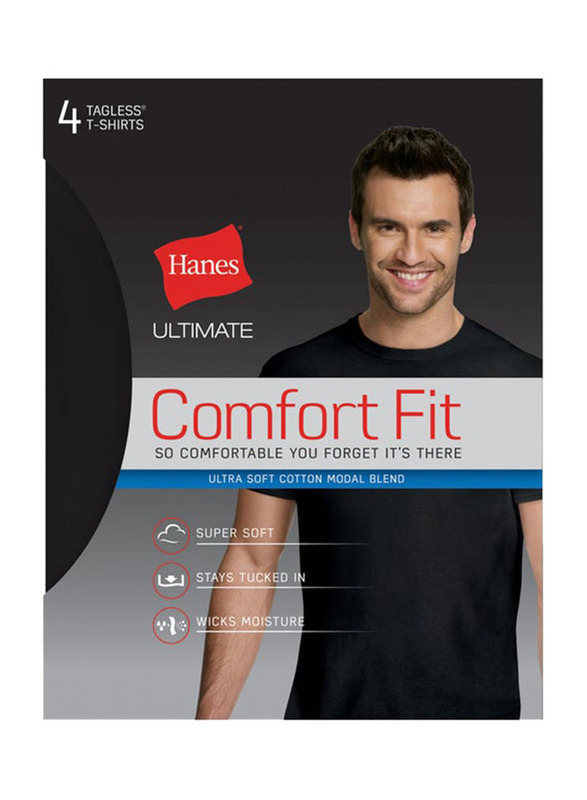 

Hanes 4-Piece Ultimate ComfortFit Crew Neck Undershirt T-shirt Set for Men, UFT1B4, Black, Extra Large