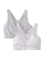 Hanes Cotton Stretch Low Impact Sports Bra, 2 Pieces, White/Grey, Small