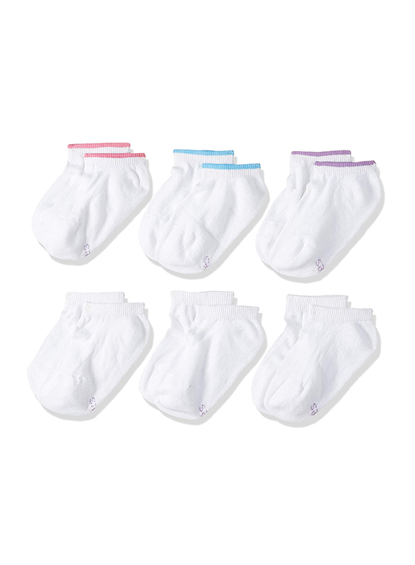 Hanes Red Label Cushion No Show Socks for Girls, 644-6-WH-410, 6 Piece, White