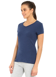 Jockey Ladies 24X7 Short Sleeve V-Neck T-Shirt for Women, Extra Large, Medieval Blue Melange