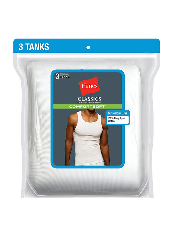 Hanes 3-Piece Ultimate ComfortSoft Square Neck A-Shirts Tanks Set for Men, 7990W3, White, Medium