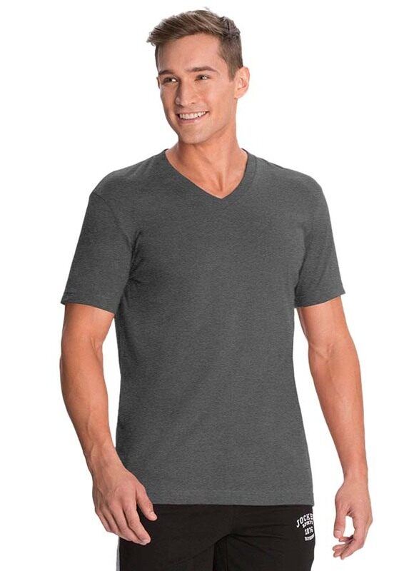 Jockey Men's 24X7 Short Sleeve V-Neck T-Shirt, 2726-0105, Medium, Charcoal Melange