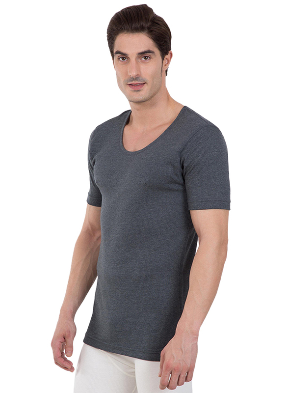 Jockey Men's Winter Wear Short Sleeve Thermal Undershirt, 2400-0105, Charcoal Melange, Extra Large