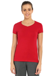 Jockey Ladies 24X7 Short Sleeve V-Neck T-Shirt for Women, Extra Large, Jester Red