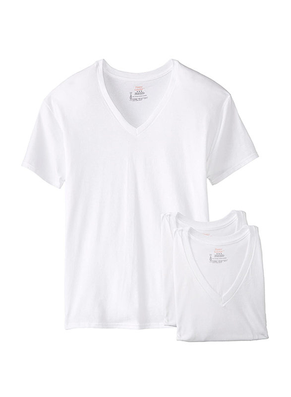 Hanes 3-Pieces V-Neck T-Shirt Undershirt for Men, White, Medium