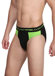 Jockey Sport Performance Fashion Brief Underwear for Men, SP02-0105, Black/Performance Green, Small