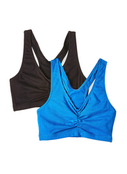 Hanes Cotton Stretch Low Impact Sports Bra, 2 Pieces, Black/Blue, Small