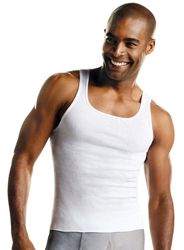 Hanes 3-Piece Ultimate ComfortSoft Square Neck A-Shirts Tanks Set for Men, 7990W3, White, Medium