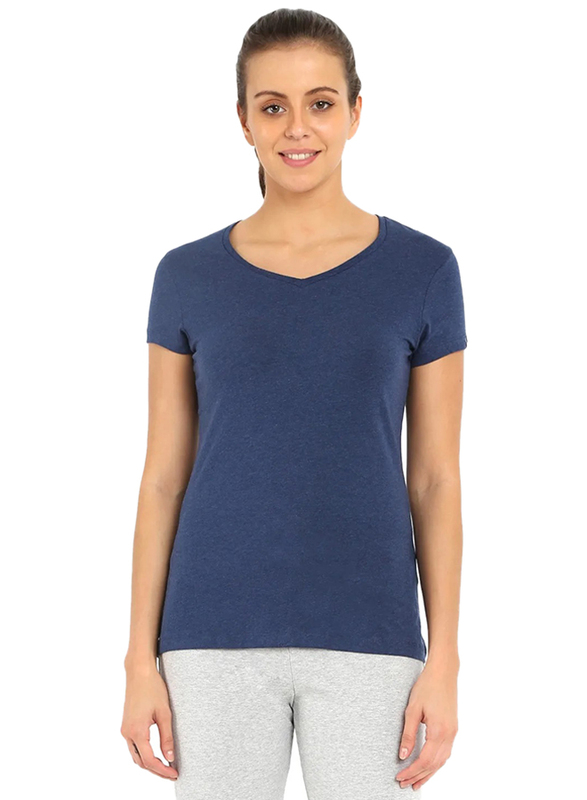 Jockey Ladies 24X7 Short Sleeve V-Neck T-Shirt for Women, Extra Large, Medieval Blue Melange
