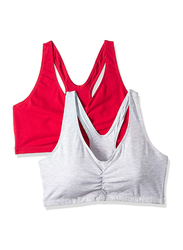 Hanes Cotton Stretch Low Impact Sports Bra, 2 Pieces, Red/Grey, Small