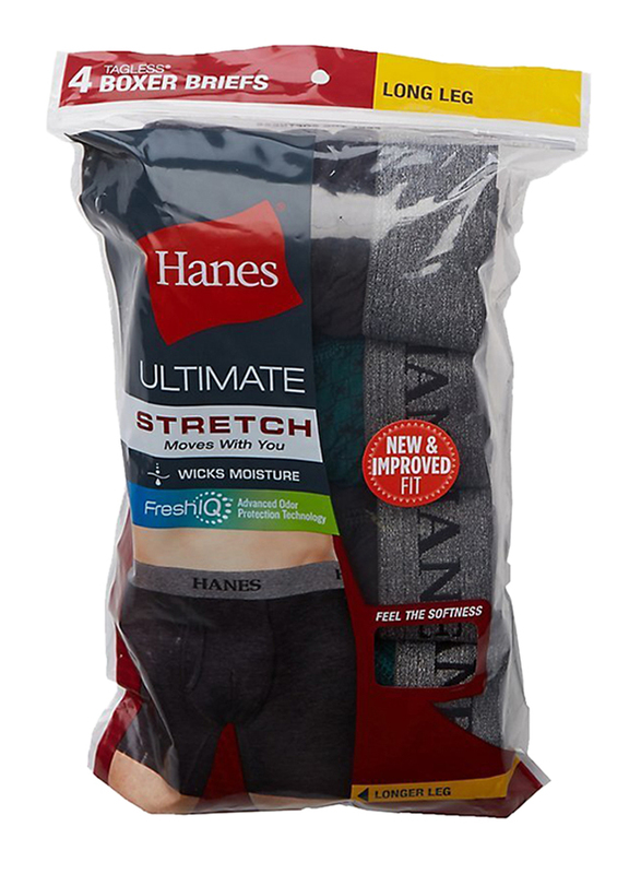 Hanes 4-Piece Ultimate Stretch Boxer Brief Set for Men, U9BLA4, Multicolor, Small