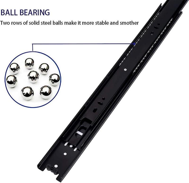 Robustline Multi Fold and Full Extension Soft Closing Steel Ball Bearing Drawer Slide - High Quality - Side Mounted 42MMX40CM - 16" - Black