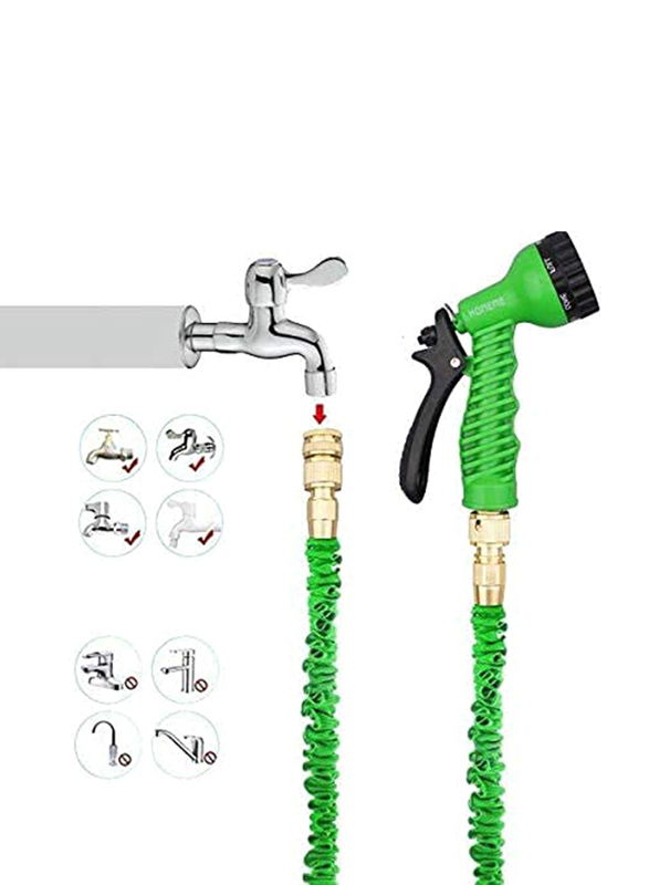 Robustline 75-Feet Latex Magic Garden Expandable Water Hose with Brass Connector and Spray Nozzle, Green