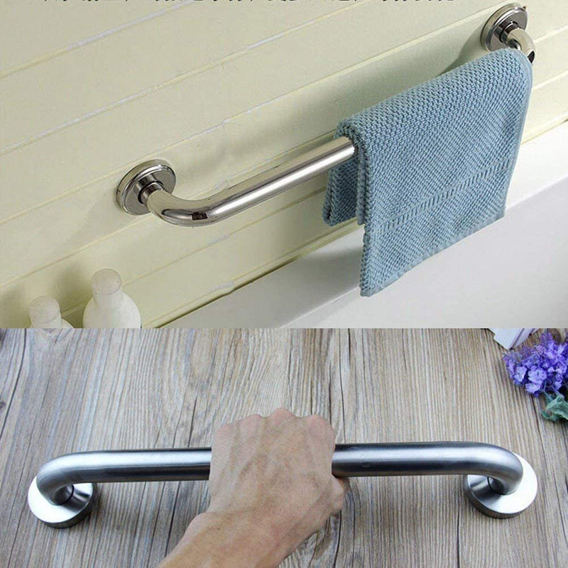 Robustline 19x250mm Stainless Steel D Bar Rosette Type Elderly Shower Support Handle, Silver