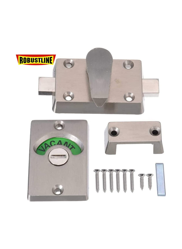 Robustline Bolt Lock Vacant Public Toilet Indicator with Engaged Bathroom Door Lock, Stainless Steel Plated