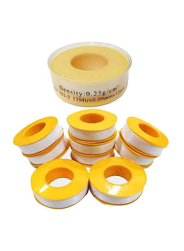 

Robustline Thread Sealing Teflon Tape with 0.25G/Cm2 Density and Ptfe for Pipe Fittings/Fixing Water Leak, 0.9mm x 12 Meters, 5 Pieces, White