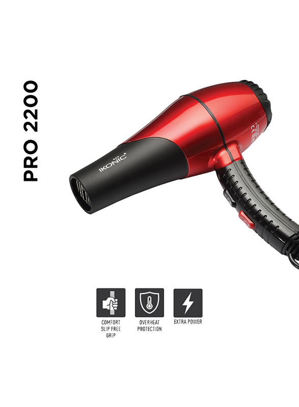 Ikonic Pro 2200 Hair Dryer, HD-2200, Black/Red