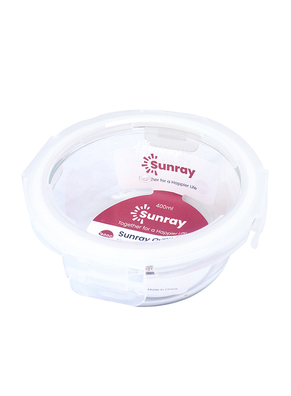 Sunray Borosilicate Glass Round Food Container, 400ml, Clear