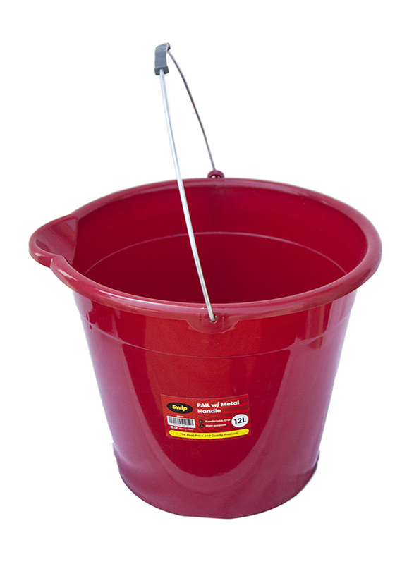 Swip Pail Bucket with Metal Handle, 12 Liter, Red
