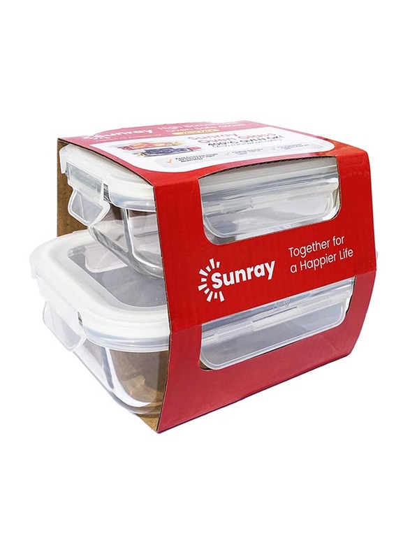 Sunray High Borosilicate Glass Food Storage Sets, 370/640ml, 2 Pieces, Clear