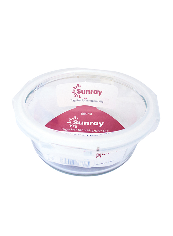Sunray Borosilicate Glass Round Food Container, 950ml, Clear