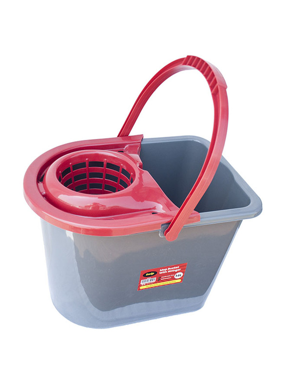 Swip Mop Bucket with Wringer 14 Litres, Red/Grey