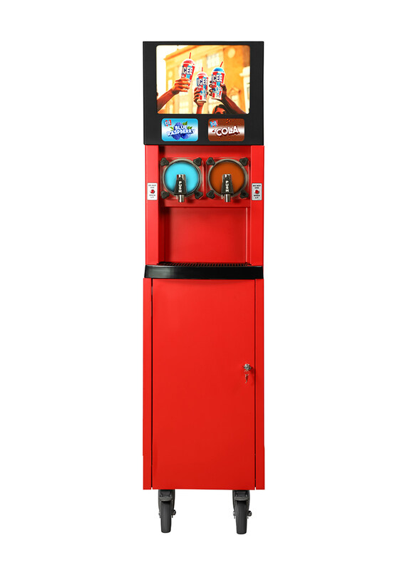 

Just Chill Drinks Co. ICEE 372 Cold Beverage Drink Dispenser with 2 Barrels, LCD Screen , Programmable Defrost, High Capacity