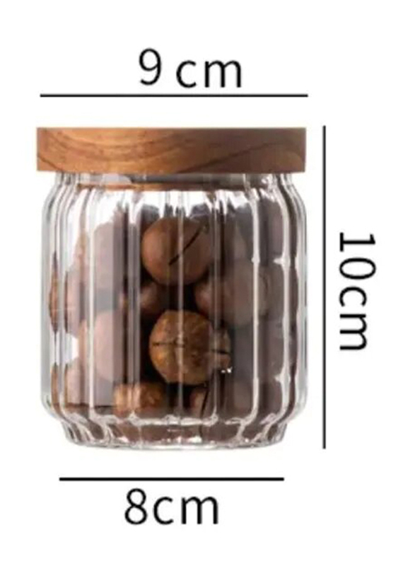 1Chase Borosilicate Stripe Glass Food Storage Jar with Acacia Wood Air Tight Lid, 500ml, 3 Piece, Clear/Brown