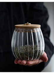 1Chase Borosilicate Oval Glass Storage Jar with Airtight Bamboo Lid and Metal Handle, 700ml, Clear