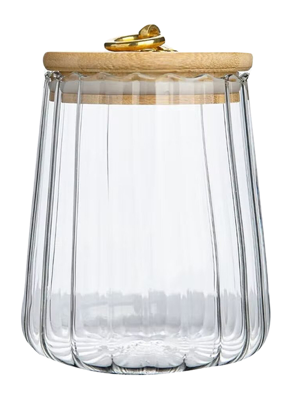 1Chase 2-Piece Borosilicate Glass Storage Jar with Airtight Bamboo Lid and Metal Handle, 600ml, Clear