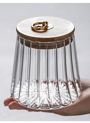 1Chase Borosilicate Conical Glass Storage Jar with Airtight Bamboo Lid and Metal Handle, 600ml, Clear