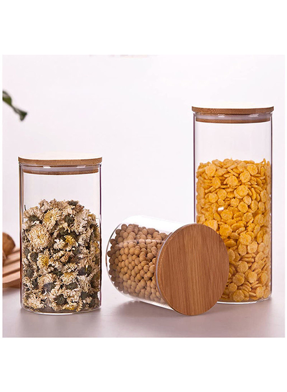 1Chase 2-Piece Food Storage Jar With Bamboo Lid Set, Clear/Beige