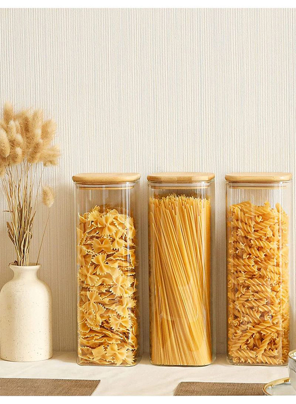 1Chase 2-Piece Square Storage Jar With Bamboo Lid, Clear