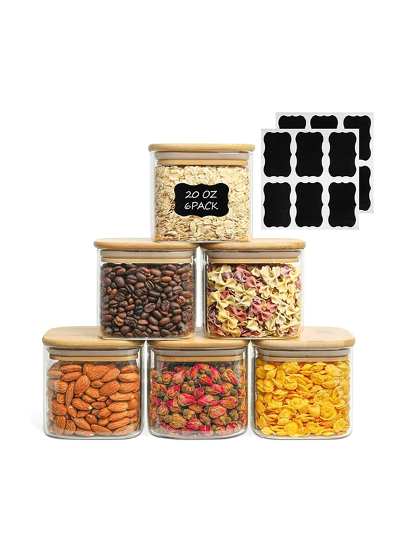 1Chase Glass Food Storage Round Jar Set, 6 x 600ml, Clear/Beige