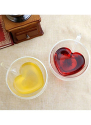 1Chase 2-Piece Double Wall Heart Shape Glass with Handle, 180ml, Clear