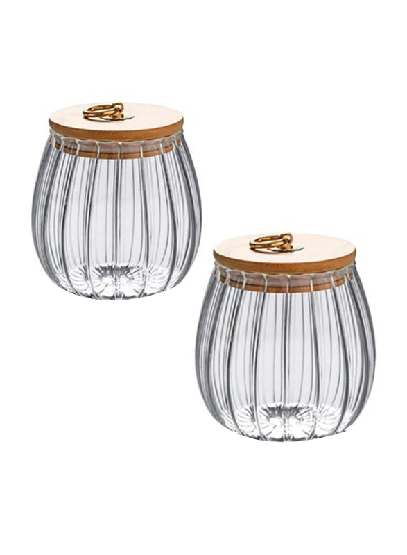 1Chase Borosilicate Glass Storage Jar with Airtight Bamboo Lid and Metal Handle, 700ml, Clear