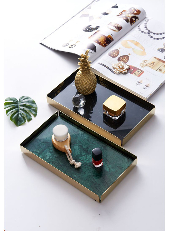 1Chase Natural Marble Tray with Detachable Base, Gold/Black