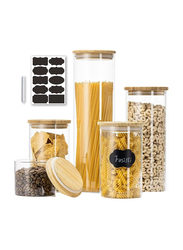 1Chase Glass Food Storage Jars with Bamboo Lids for Pantry Set, 5 Pieces, Clear/Beige