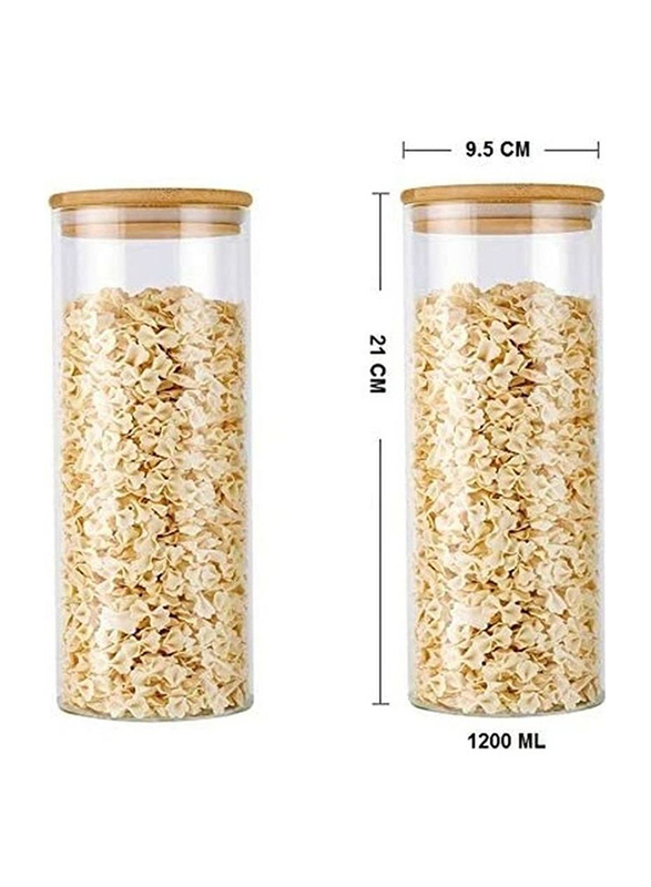 Lushh 1200ml Glass Food Storage Jar With Airtight Bamboo Lid, Clear