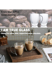 Lushh 2-Piece Double Walled Glass Coffee Tea Cup Set with Handle, Clear