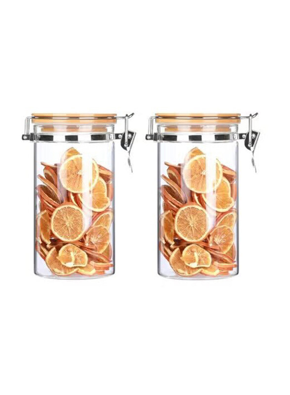 

1Chase Borosilicate Glass Storage Jar with Clip & Airtight Bamboo Lid, 1000ml, 2 Piece, Clear