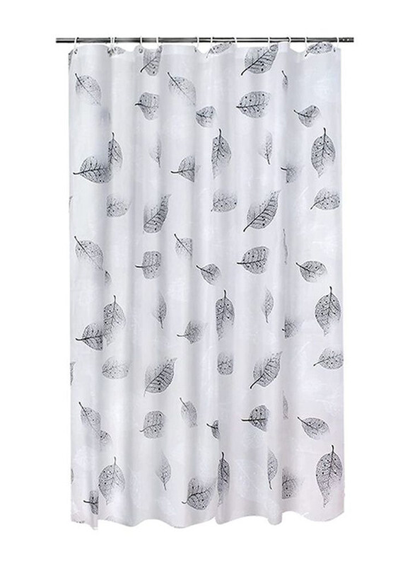 

Lushh Waterproof Leaf Pattern Bathroom Shower Curtain, White/Black