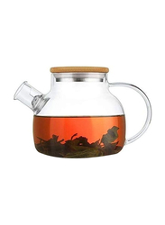 Lushh 1000ml Heat Resistant Round Teapot With Bamboo Lid, Clear