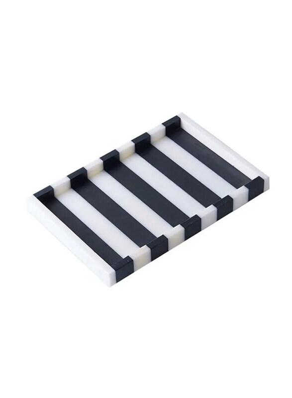 

1Chase Natural Stripe Marble Decorative Vanity Tray with Edge, Black/White