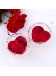 1Chase 2-Piece Double Wall Heart Shape Glass with Handle, 180ml, Clear