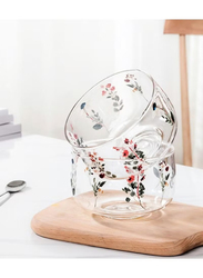 1Chase 650ml 2-Piece Borosilicate Salad Dessert Serving Bowls with Japanese Floral Print, Clear