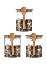 1Chase Borosilicate Glass Food Storage Jar with Bamboo Lid & Spoon Set, 3 x 1000ml, Clear/Beige