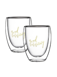 1Chase 2-Piece Double Wall Good Morning Printed Glass Set, Clear